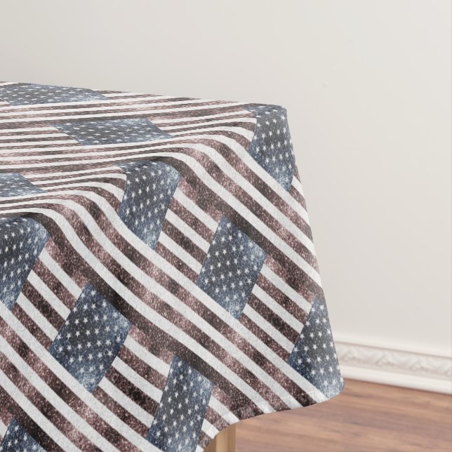 Rustic Red White Blue Sparkles USA flag pattern Tablecloth (In Situ)