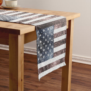 Rustic Red White Blue Sparkles USA flag  Short Table Runner