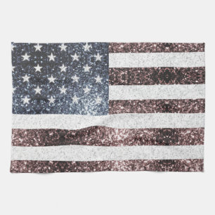 Rustic Red White Blue Sparkles USA flag Tea Towel