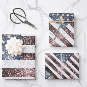Rustic Red White Blue Sparkles USA flag  Wrapping Paper Sheet
