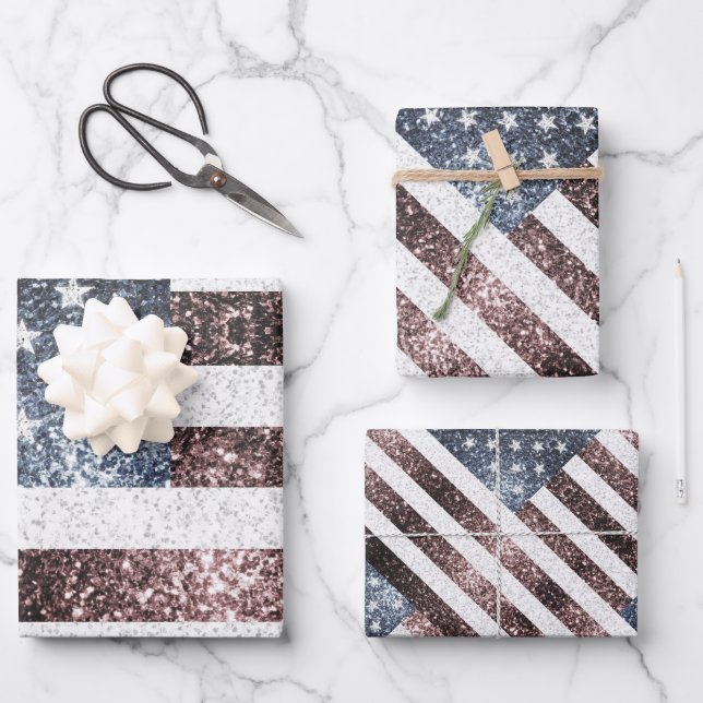 Rustic Red White Blue Sparkles USA flag  Wrapping Paper Sheet (Front)