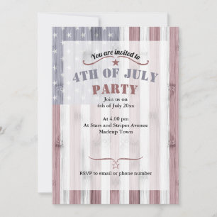 Rustic Red White Blue Wood USA flag America 4 July Invitation