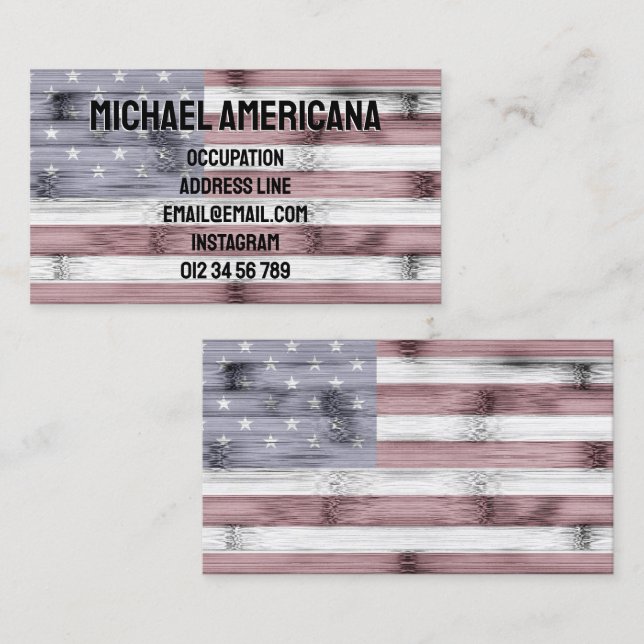 Rustic Red White Blue Wood USA flag America Business Card (Front/Back)