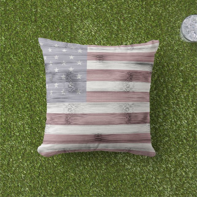 Rustic Red White Blue Wood USA flag America Cushion (Grass)