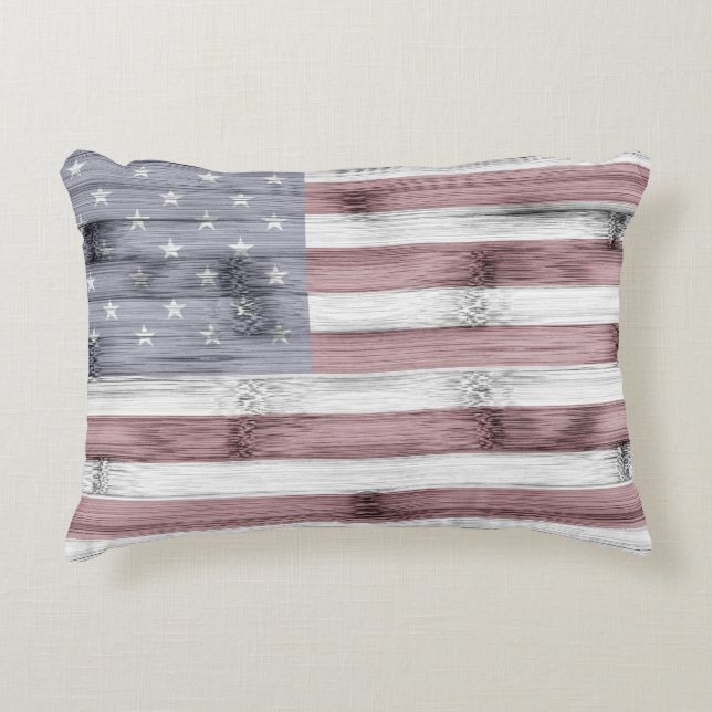 Rustic Red White Blue Wood USA flag America Decorative Cushion (Front)