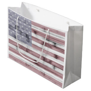 Rustic Red White Blue Wood USA flag America Large Gift Bag