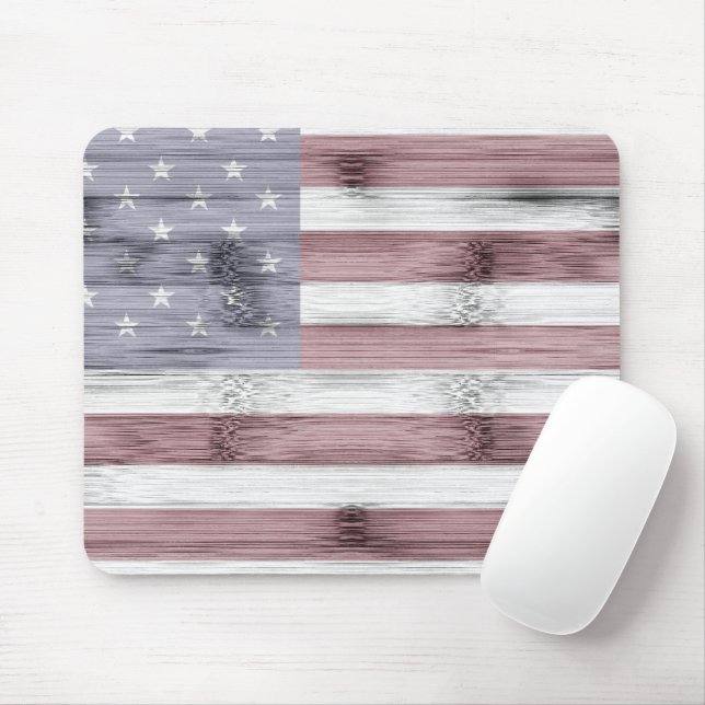 Rustic Red White Blue Wood USA flag America Mouse Mat (With Mouse)
