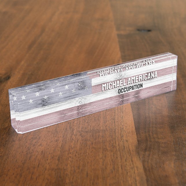 Rustic Red White Blue Wood USA flag America Nameplate (Side)