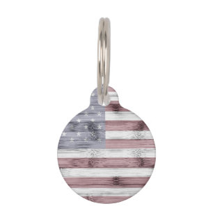 Rustic Red White Blue Wood USA flag America Pet Tag