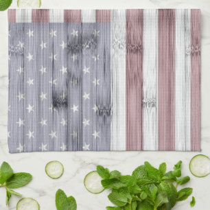 Rustic Red White Blue Wood USA flag America Tea Towel