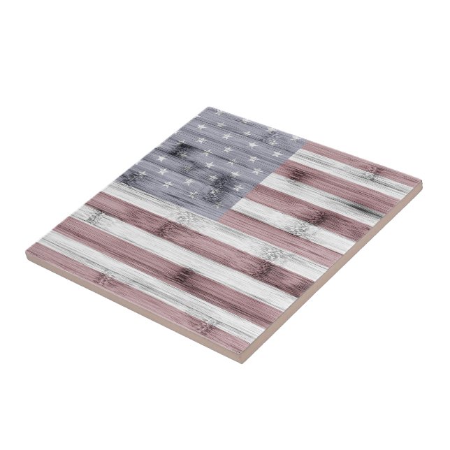 Rustic Red White Blue Wood USA flag America Tile (Side)