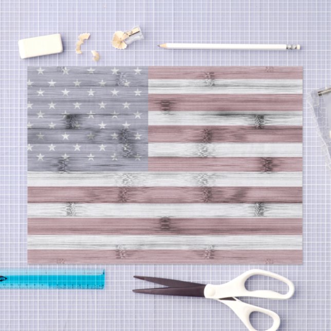 Rustic Red White Blue Wood USA flag America Tissue Paper (Craft)