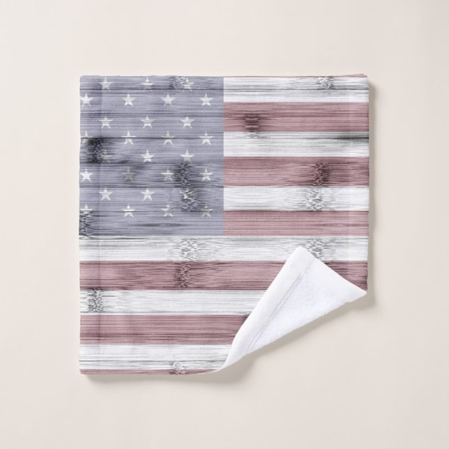 Rustic Red White Blue Wood USA flag America Wash Cloth (Wash Cloth)
