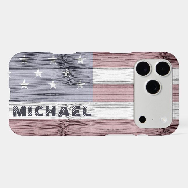 Rustic Red White Blue Wood USA flag Monogram (Back Horizontal)