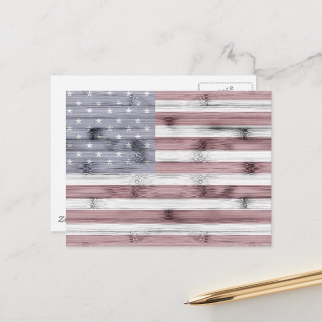 Rustic Red White Blue Wood USA flag Postcard (Front/Back In Situ)
