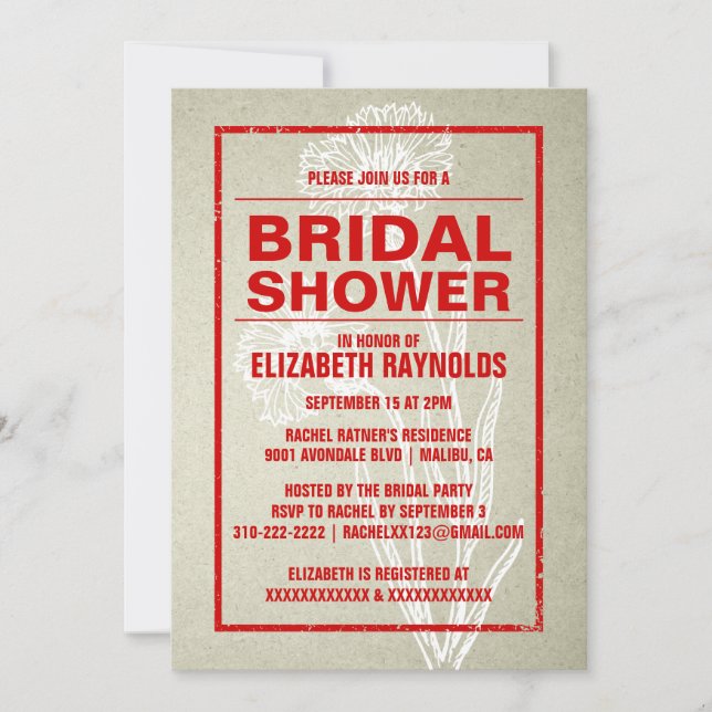 Rustic Red & White Bridal Shower Invitations (Front)