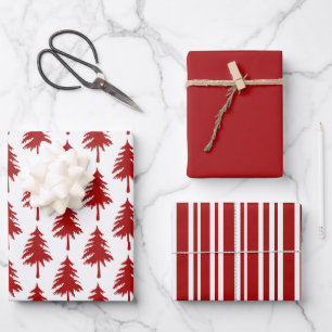 Rustic Red White Christmas Pattern Tree Wrapping Paper Sheet