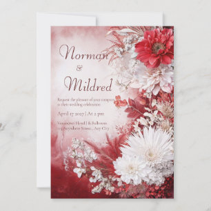 Rustic Red & White Floral Wedding Invitation
