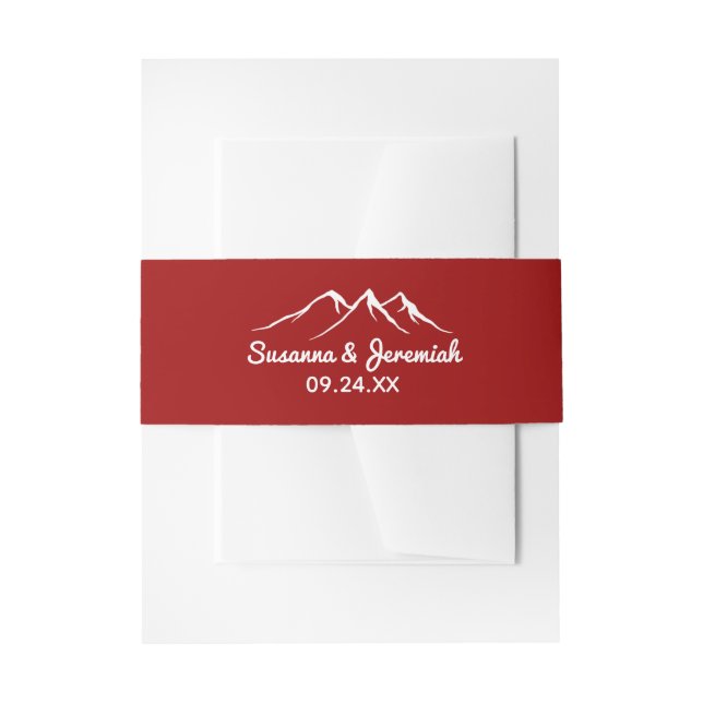 Rustic Red White Mountain Wedding Invitation Belly Band (Front Example)