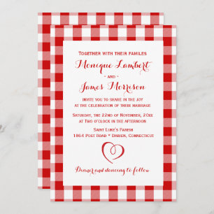 Rustic Red White Plaid Gingham Country Wedding Invitation
