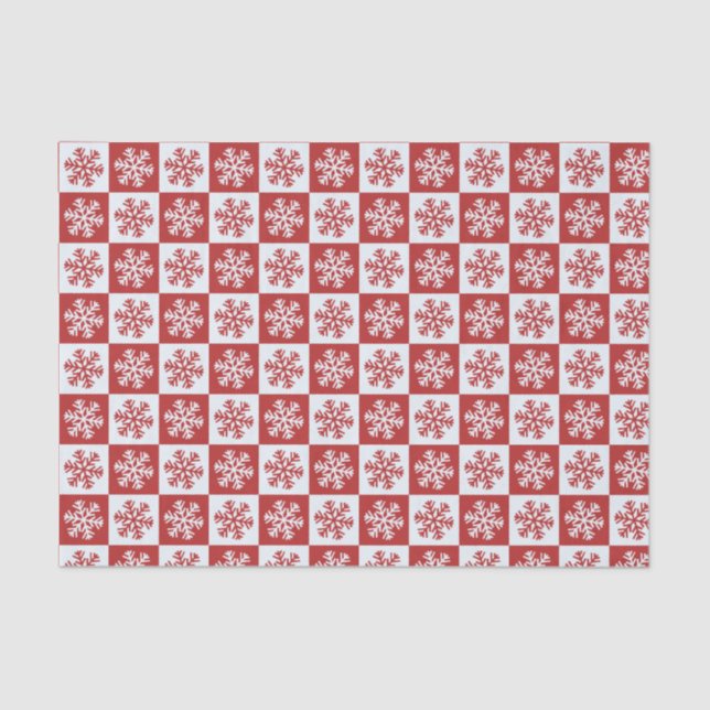Rustic Red & White Snowflake pattern Christmas Tissue Paper (Front)