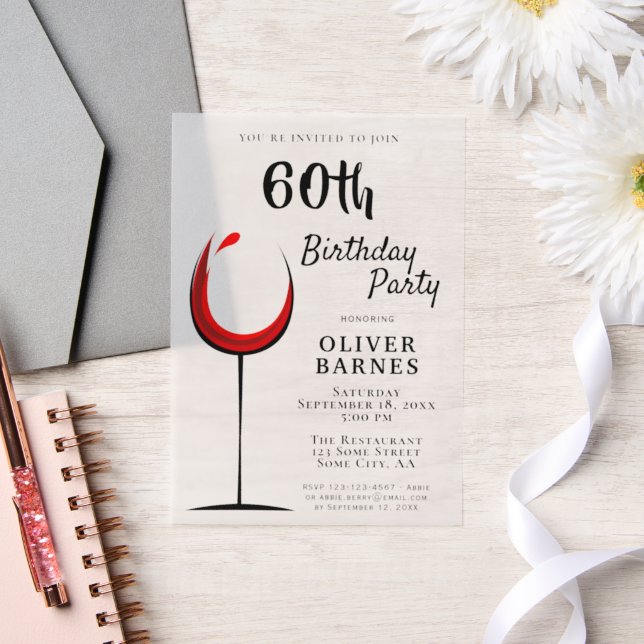 Rustic Red Wine 60th Birthday Party Vellum Invitations (Wedding)