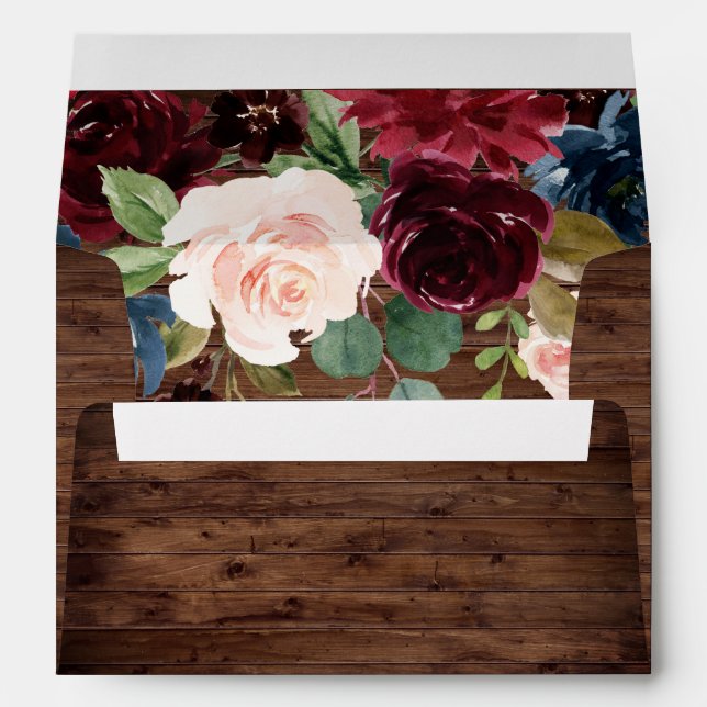 Rustic Red Wine Burgundy Flowers Wedding V2 Envelope (Back (Bottom))