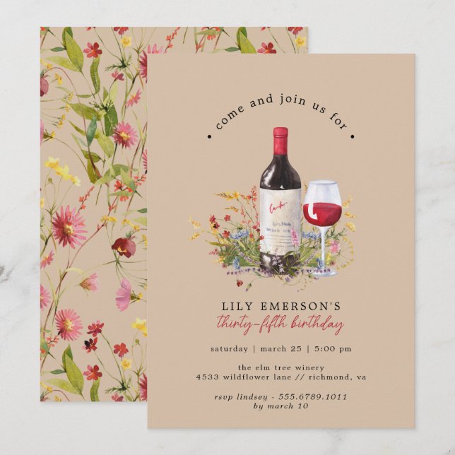 Rustic Red Wine Garden | Any Age Adult Birthday Invitation (Front/Back)