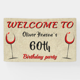 Rustic Red Wine Glass 60th Birthday Party Banner
