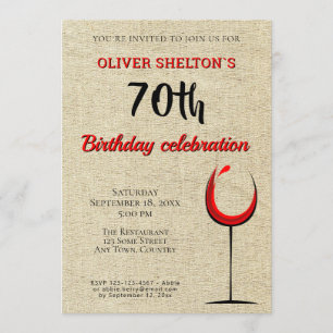 Rustic Red Wine Glass 70th Birthday Party Invitation