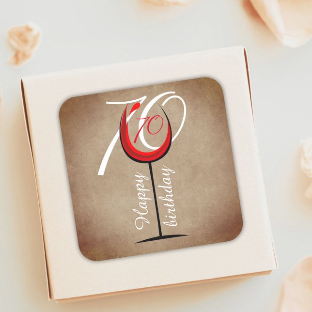 Rustic Red Wine Glass 70th Birthday Square Sticker (Creator Uploaded)