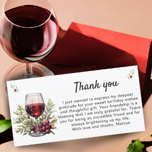 Rustic Red Wine Glass Olive Leaves Birthday Thank You Card
