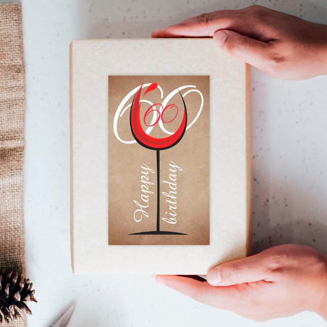 Rustic Red Wine Glass Script 60th Birthday  Rectangular Sticker (Creator Uploaded)