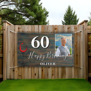 Rustic Red Wine Photo 60th Birthday Party Banner
