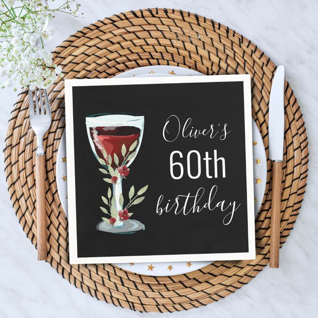 Rustic Red Wine Rose Watercolor 60th Birthday  Napkin (Creator Uploaded)
