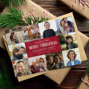 Rustic Red Winter Christmas 10 Photos Collage Holiday Card