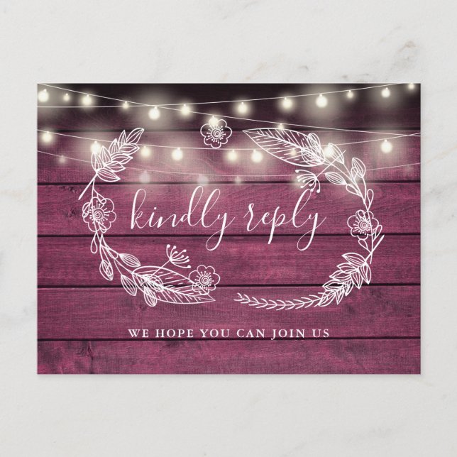 Rustic Red Wood Floral Song Request RSVP Card (Front)