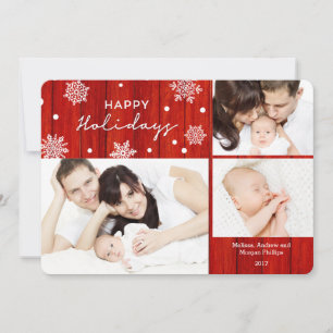 Rustic Red Wood Happy Holidays Photo Card