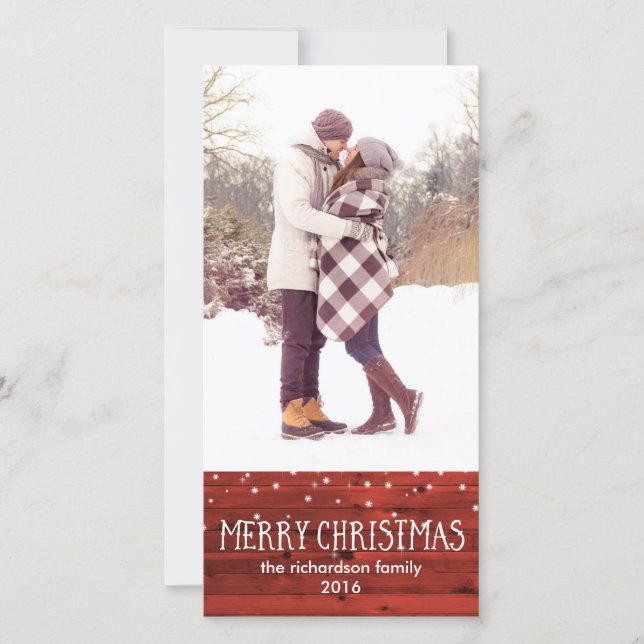 Rustic Red Wood in Snow | Merry Christmas Holiday Card (Front)