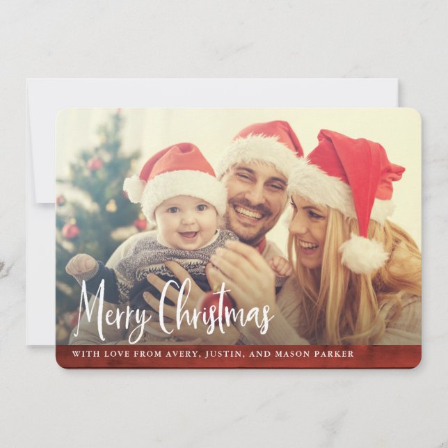 Rustic Red Wood | Merry Christmas Photo Holiday Card (Front)