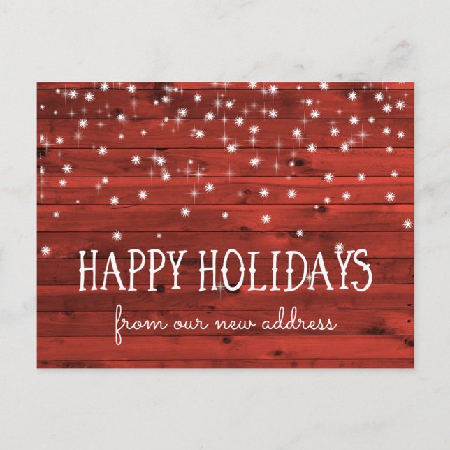 Rustic Red Wood | New Address at the Holidays Holiday Postcard (Front)