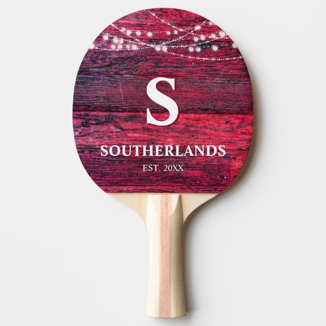 Rustic Red Wood String Lights Family Ping Pong Paddle (Front)