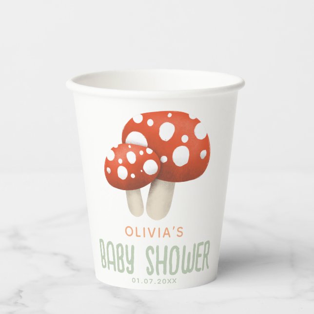 Rustic Red Woodland Mushroom Baby Shower Paper Cups (Front)