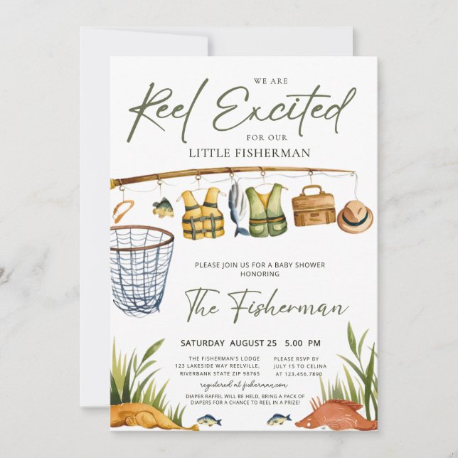 Rustic Reel Excited Little Fisherman Baby Shower  Invitation (Front)