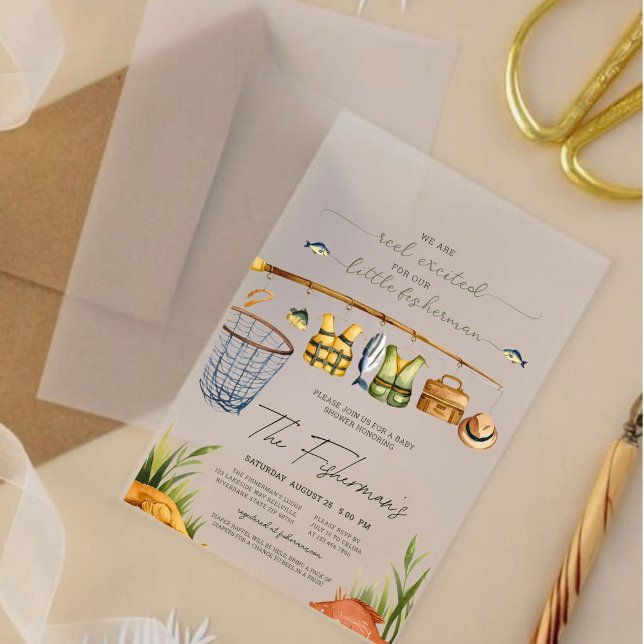 Rustic Reel Exciting Fisherman Baby Shower  Acrylic Invitations (Creator Uploaded)
