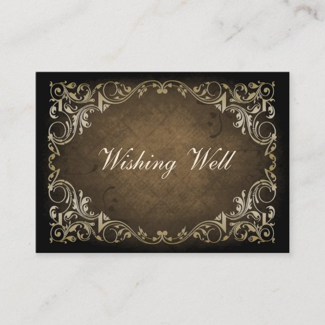 Rustic Regal Ornamental Brown And Gold Wedding Enclosure Card (Front)