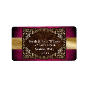 Rustic Regal Ornamental Fuchsia And Gold Wedding Label