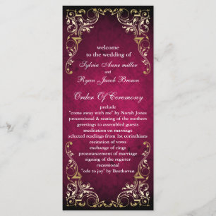 Rustic Regal Ornamental Fuchsia And Gold Wedding Programme
