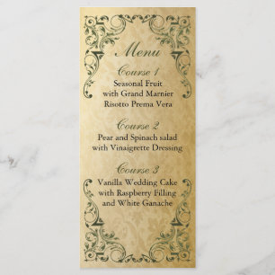 Rustic Regal Ornamental Green And Gold Wedding Menu