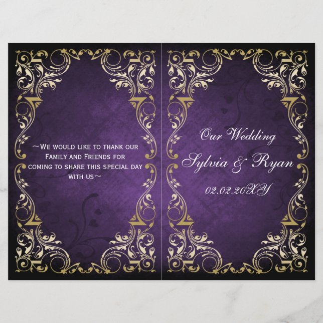 Rustic Regal Ornamental Purple And Gold Wedding (Front)